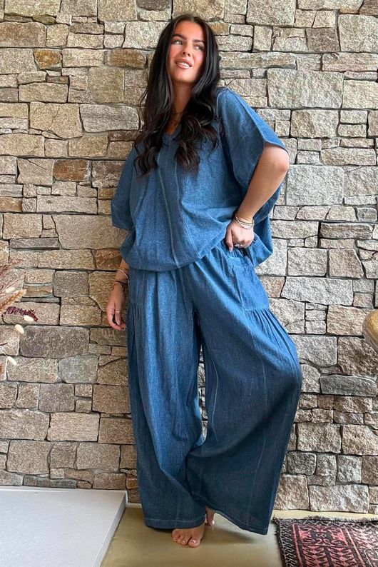 Rustic Nature Linen Blend Pocket Tee Washed Navy